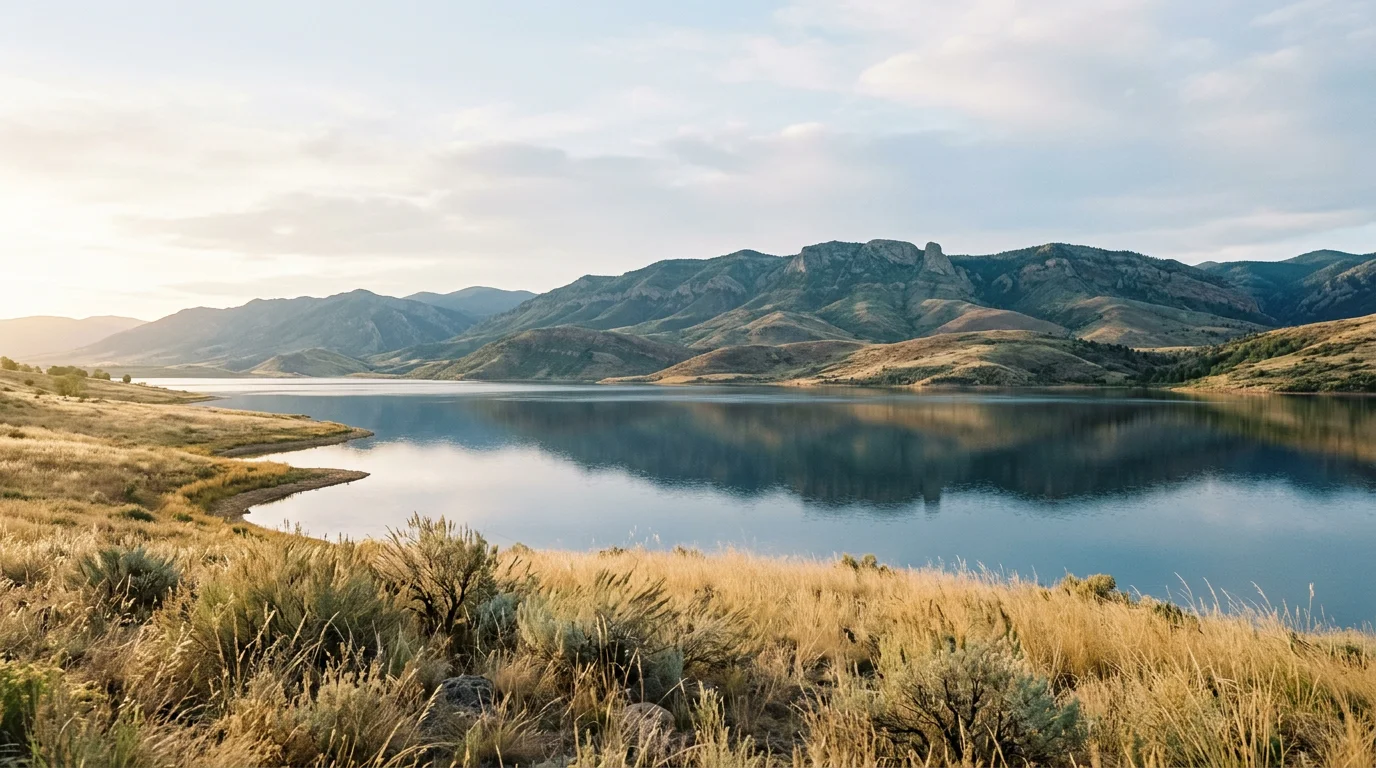 Illustration inspired by Horsetooth Reservoir near Fort Collins